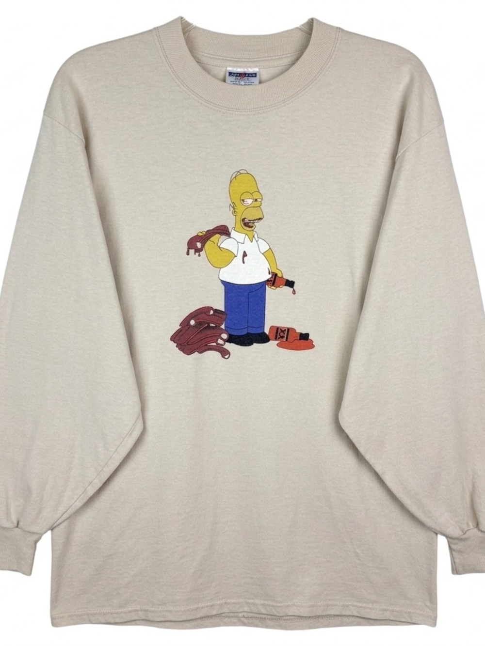 Rare Vintage Jerzees Homer Simpson "Ribs & Whiskey" Long Sleeve Graphic T-Shirt